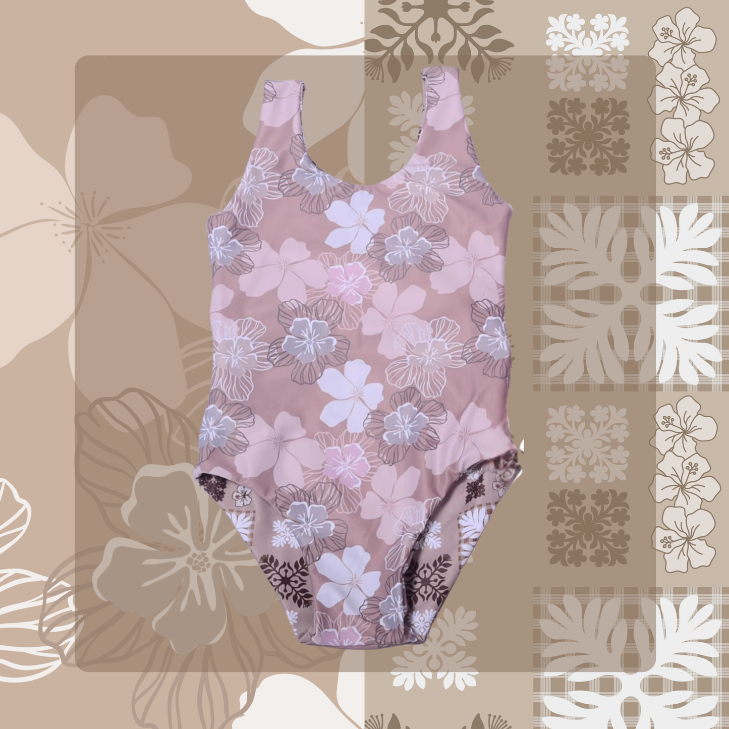 Neutral Hibiscus/Quilt Reversible Bikini