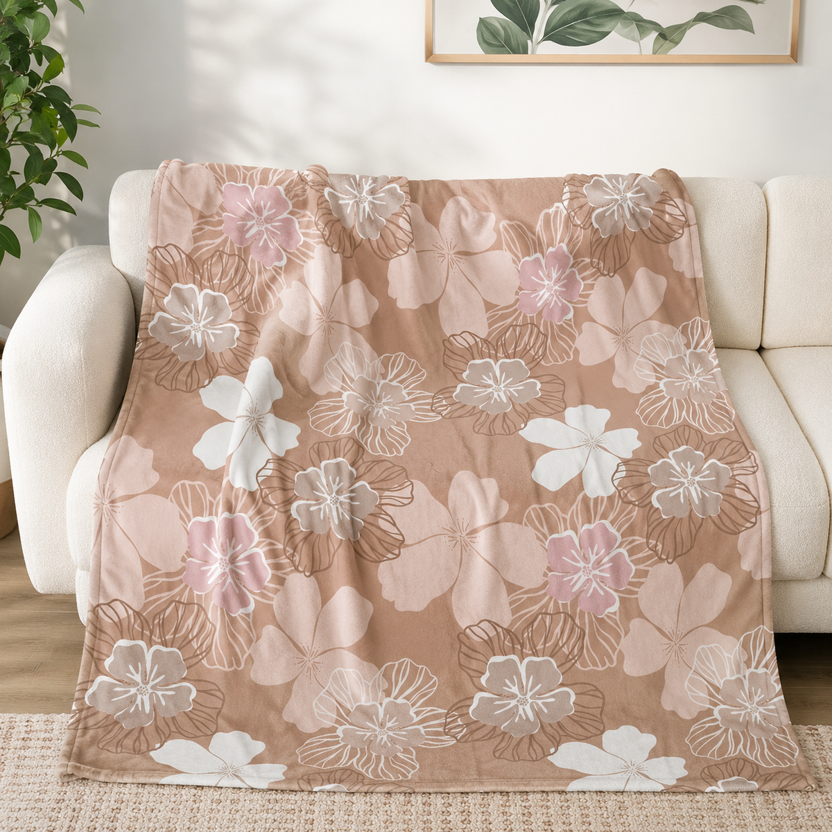 Neutral Hibiscus Keiki Blanket 50x40”