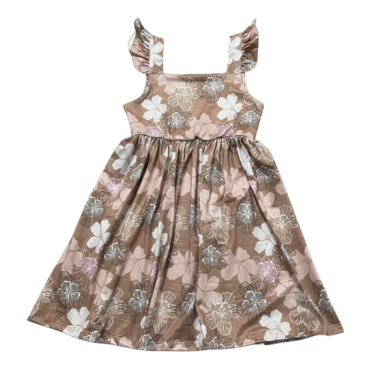 Neutral Hibiscus Flutter Sleeve Dress