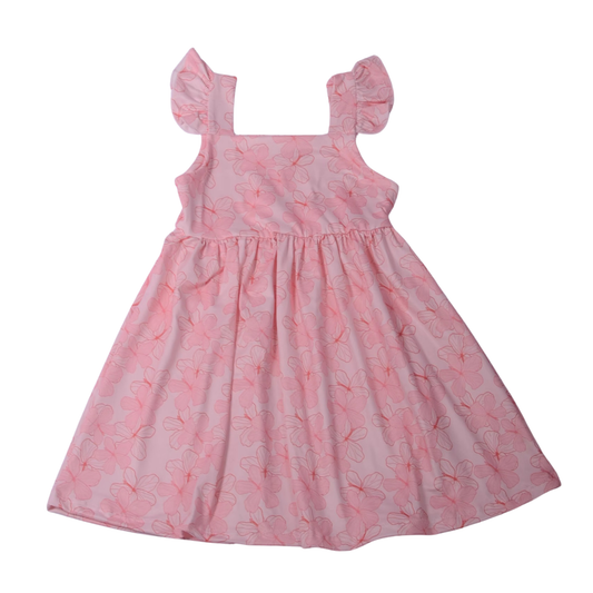 Candy Hibiscus Flutter Sleeve Dress