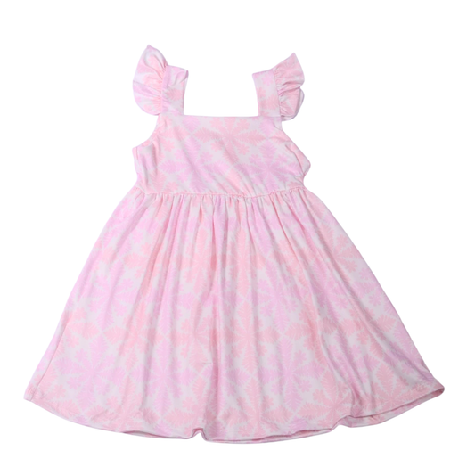 Lilac Pink Kukui Quilt Flutter Sleeve Dress