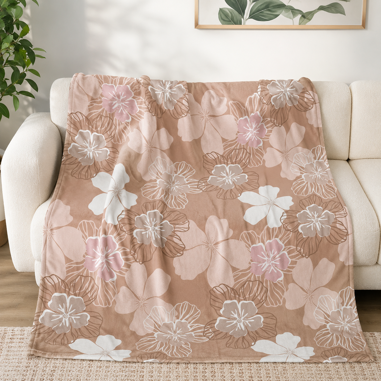 Neutral Hibiscus Keiki Blanket 50x40”