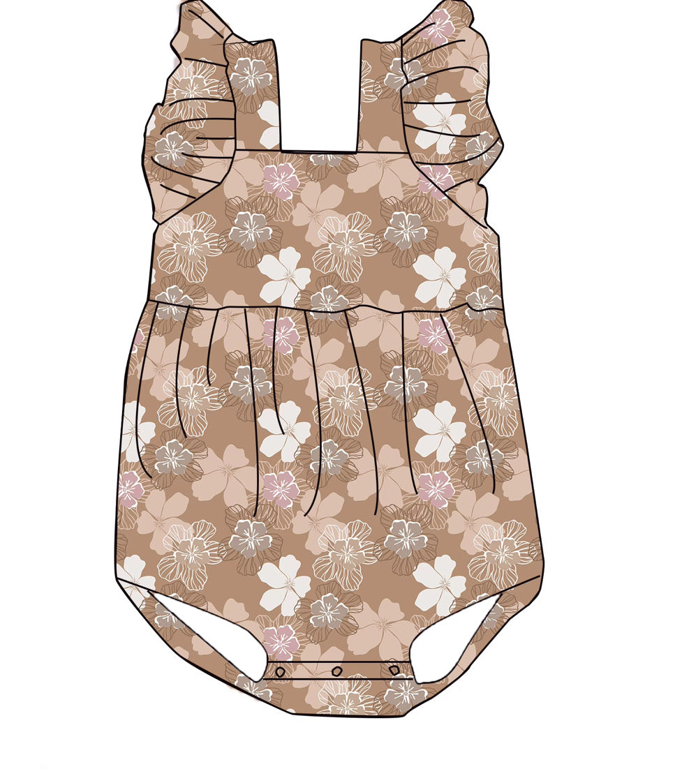 PRE ORDER Neutral Hibiscus Bubble Romper