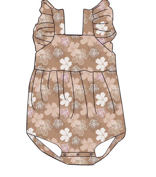 PRE ORDER Neutral Hibiscus Bubble Romper